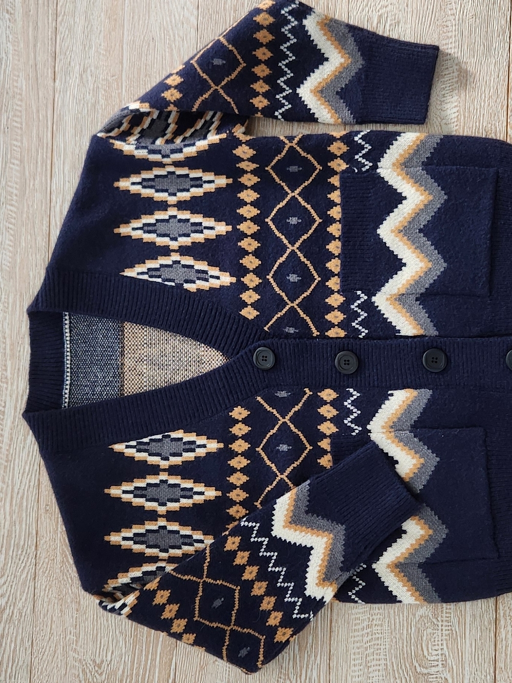 Unisex Navy Patterned Button Cardigan Sweater